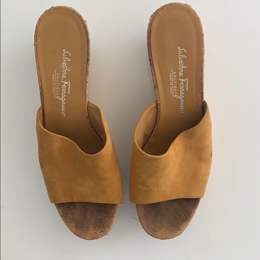 Salvatore cork and suede platform sandals.